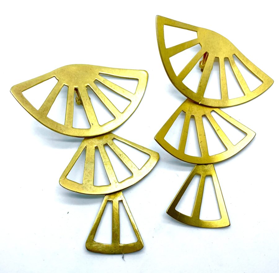 Robert Lee Morris for Donna Karan Gold Plated Triple Fan Earrings