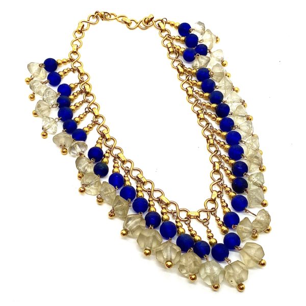 Robert Lee Morris for Donna Karan Crystal & Cobalt Blue Fringe Necklace