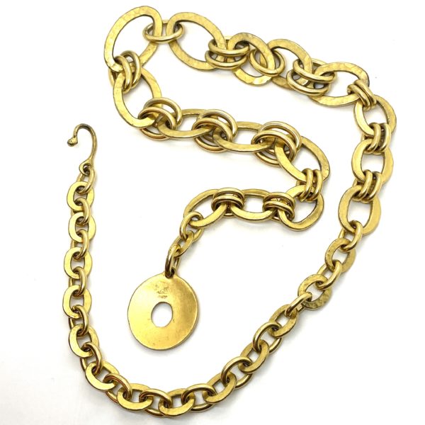 Robert Lee Morris Gold Plated graduated Monster Chain Link Belt with Disc Fob