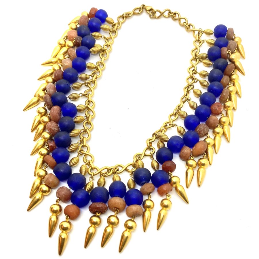 Robert Lee Morris for Donna Karan Carnelian/Cobalt Blue Fringe Necklace