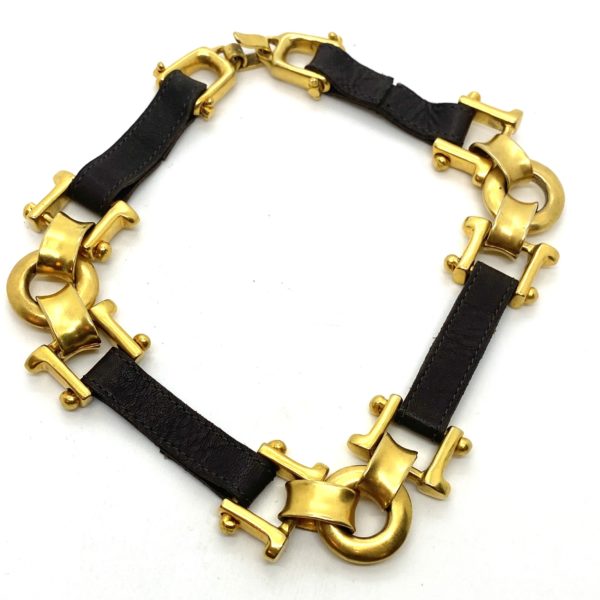Robert Lee Morris Gold Plated Leather Dog Collar Choker Necklace
