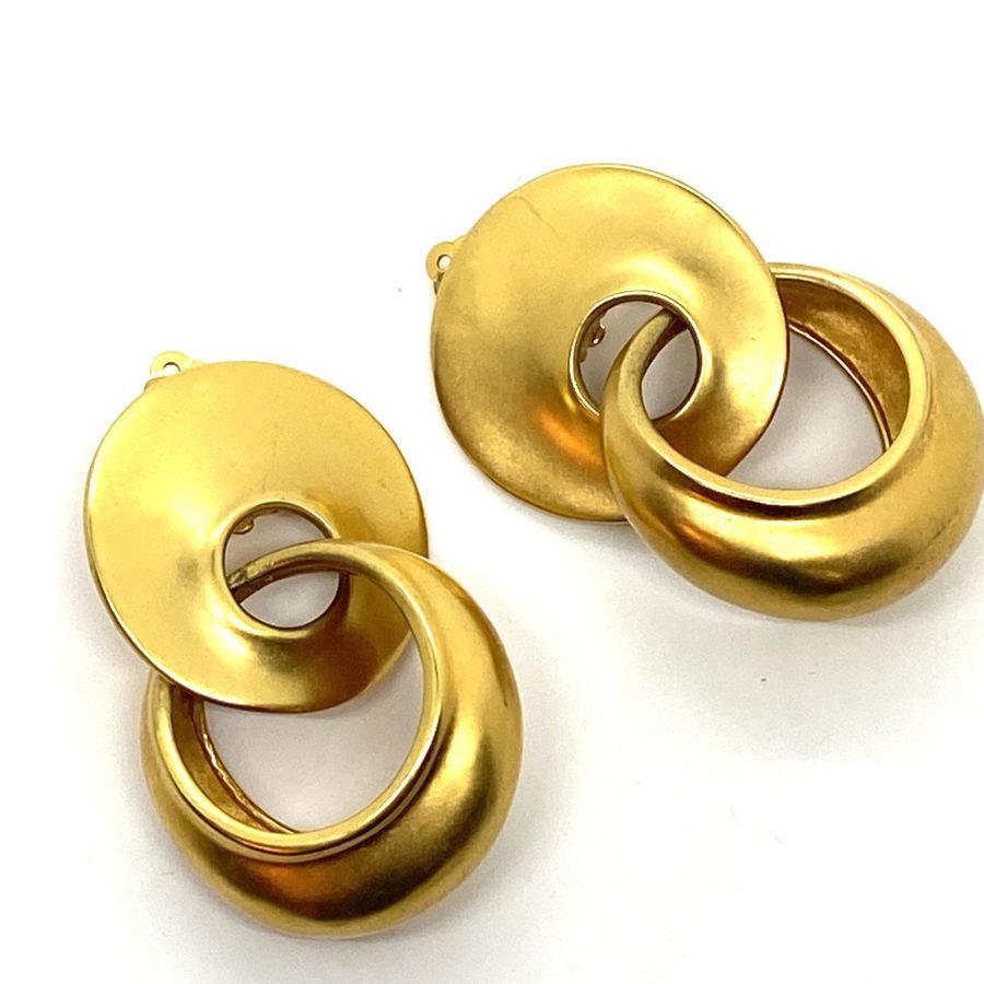 Robert Lee Morris for Donna Karan Gold Plated Grand Crater/Fat Loop Door-knocker Earrings