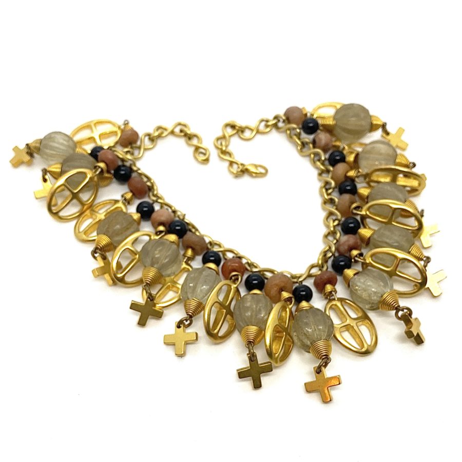 Robert Lee Morris Multimedia Gold Cross Fringe Necklace