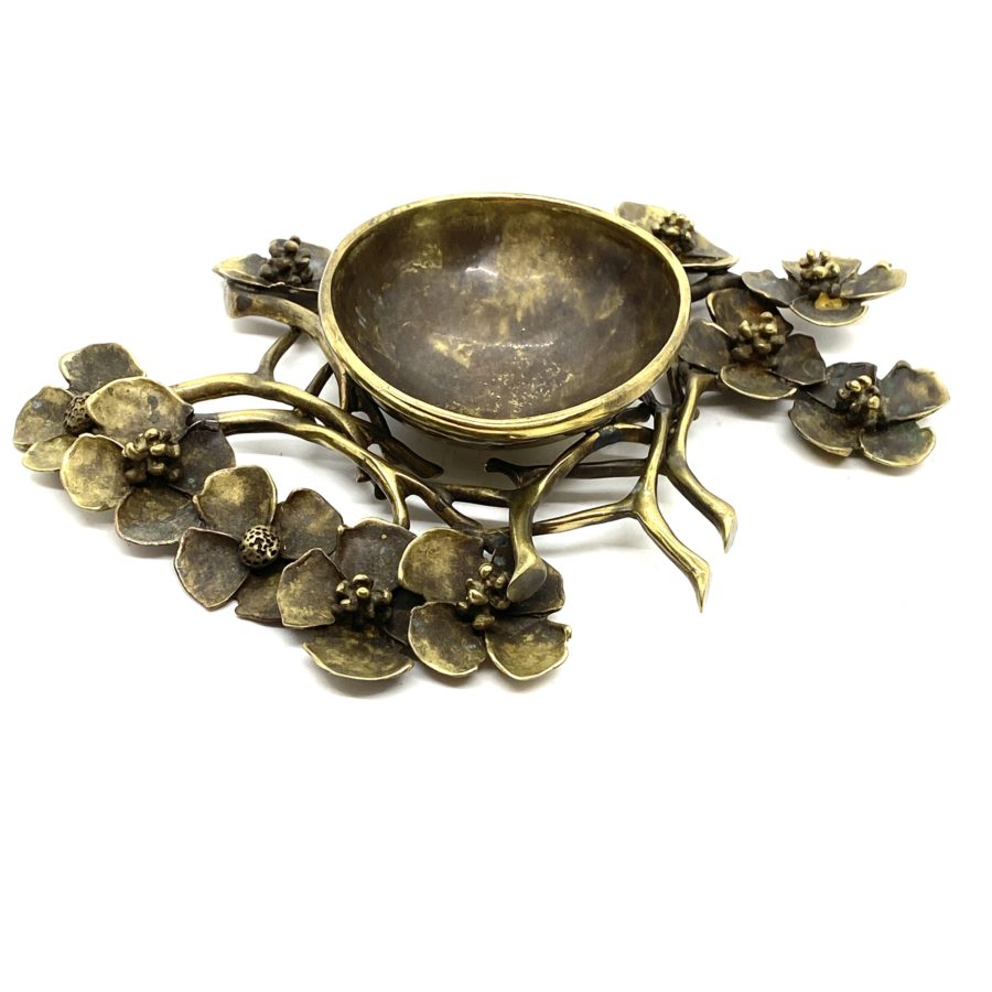 Robert Lee Morris Brass Dogwood & Flowers Bowl