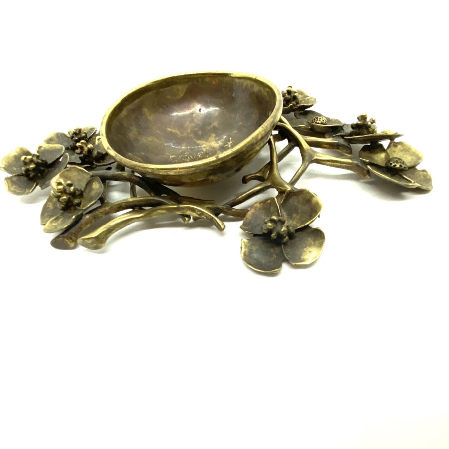 Robert Lee Morris Brass Dogwood & Flowers Bowl - Image 3