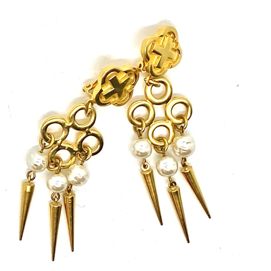 Robert Lee Morris Pearl and Cross Chandelier Earrings