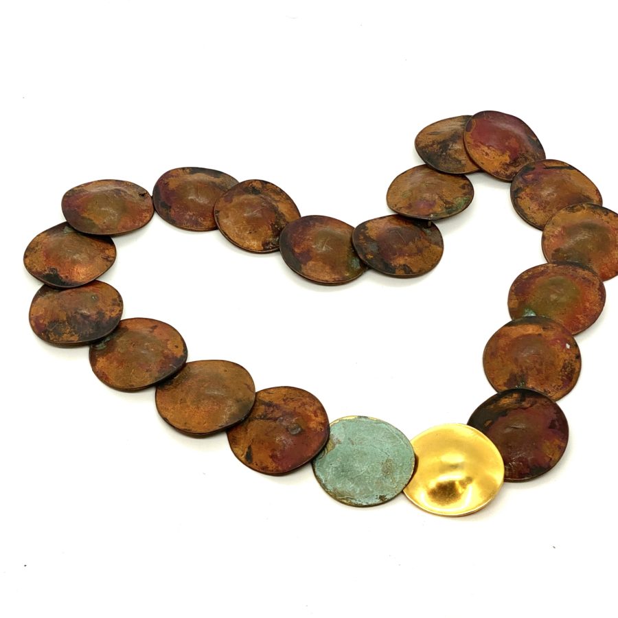 Robert Lee Morris Copper, Gold, and Verdigris Large Disc Necklace