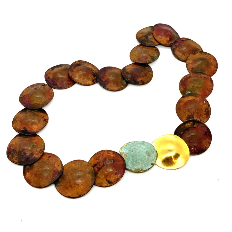Robert Lee Morris Copper, Gold, and Verdigris Large Disc Necklace - Image 3