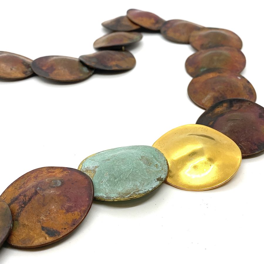 Robert Lee Morris Copper, Gold, and Verdigris Large Disc Necklace - Image 2