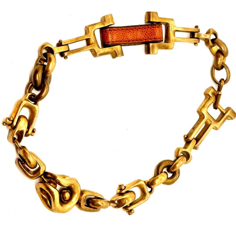 Robert Lee Morris Wabi Sabi Brass and Leather Mechanical Necklace - Image 4