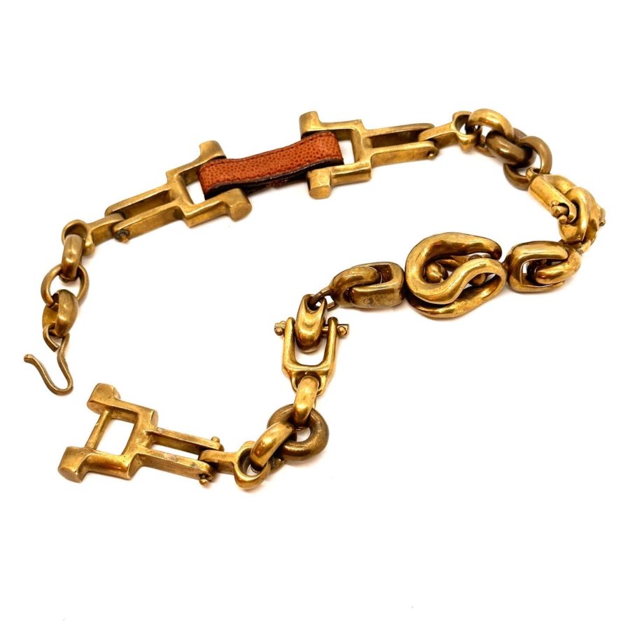 Robert Lee Morris Wabi Sabi Brass and Leather Mechanical Necklace