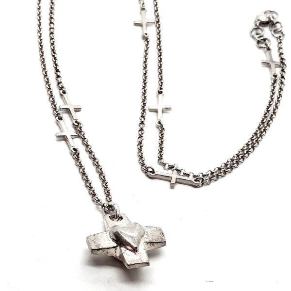 Robert Lee Morris Micro Cross Station Chain With Block Cross & Heart Pendant