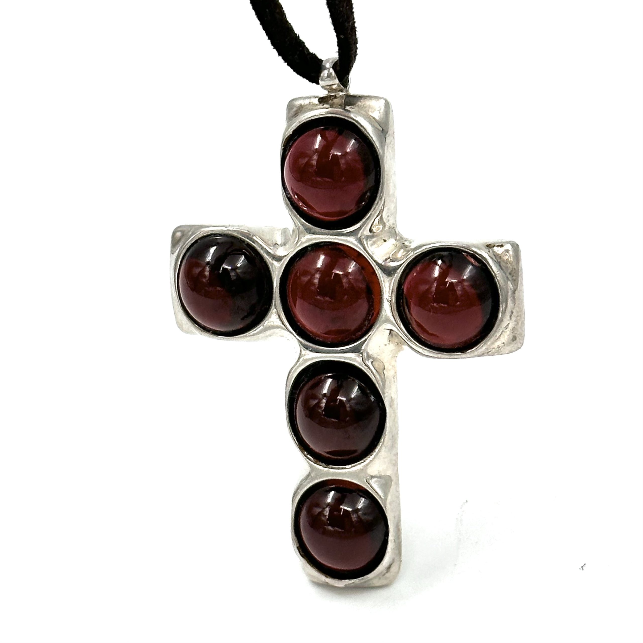 Robert Lee Morris Sterling Silver Cross with 6 Garnet Cabs Pendant