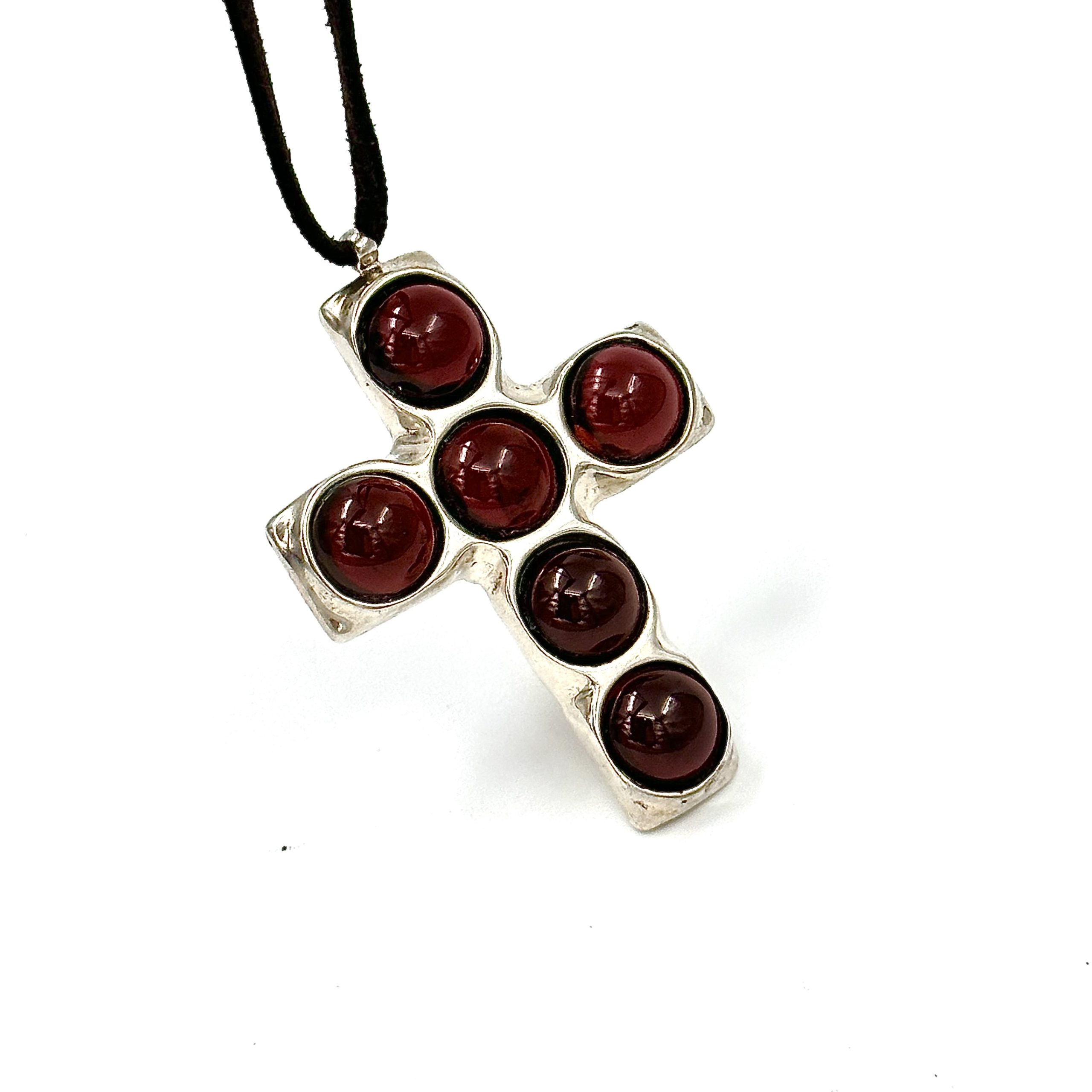 Robert Lee Morris Sterling Silver Cross with 6 Garnet Cabs Pendant - Image 5