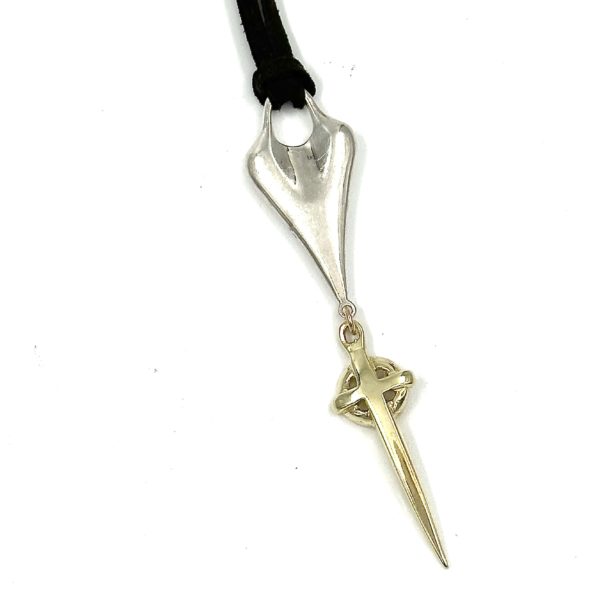 Robert Lee Morris Sterling Silver and Brass Double Heart/Cross Pendant