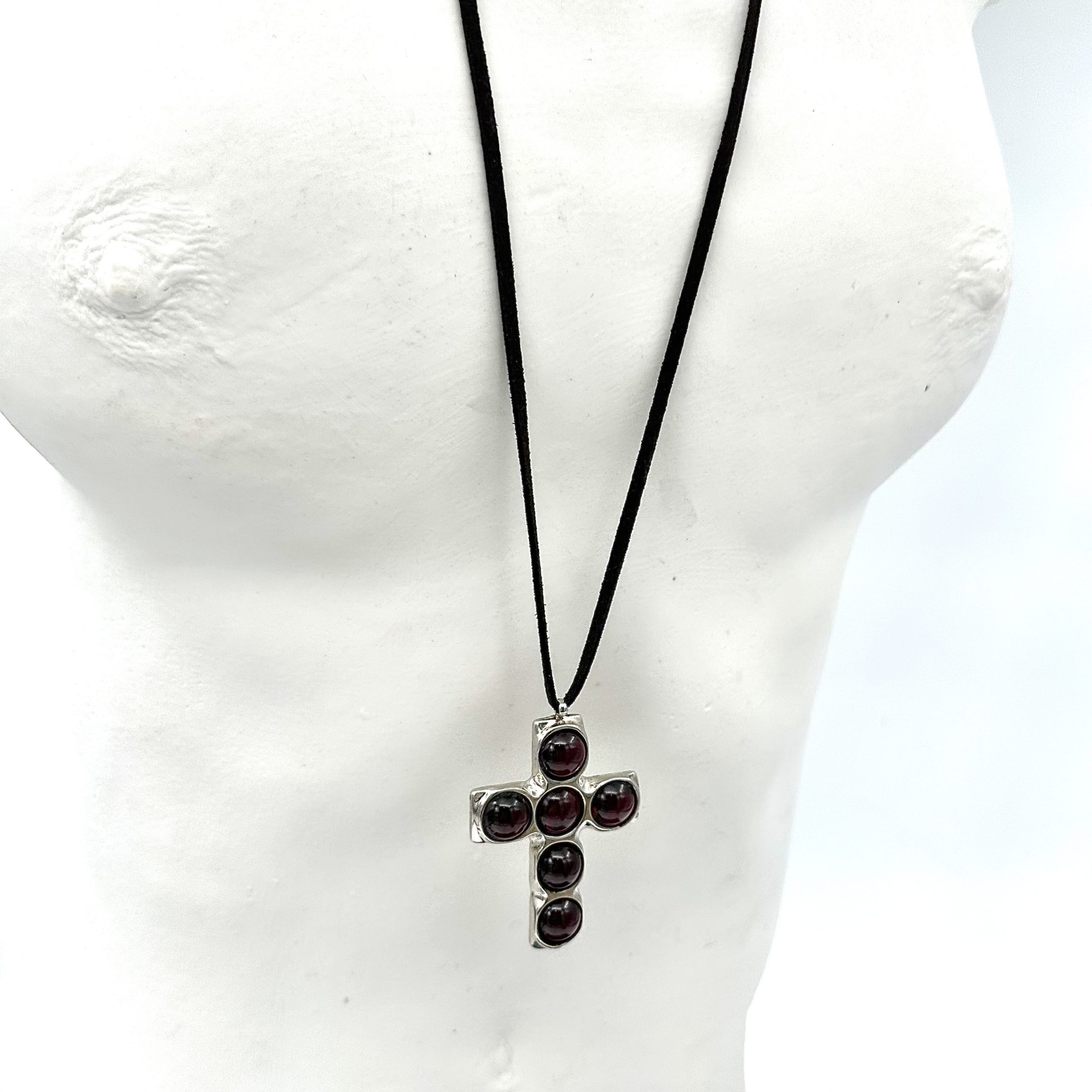 Robert Lee Morris Sterling Silver Cross with 6 Garnet Cabs Pendant - Image 4