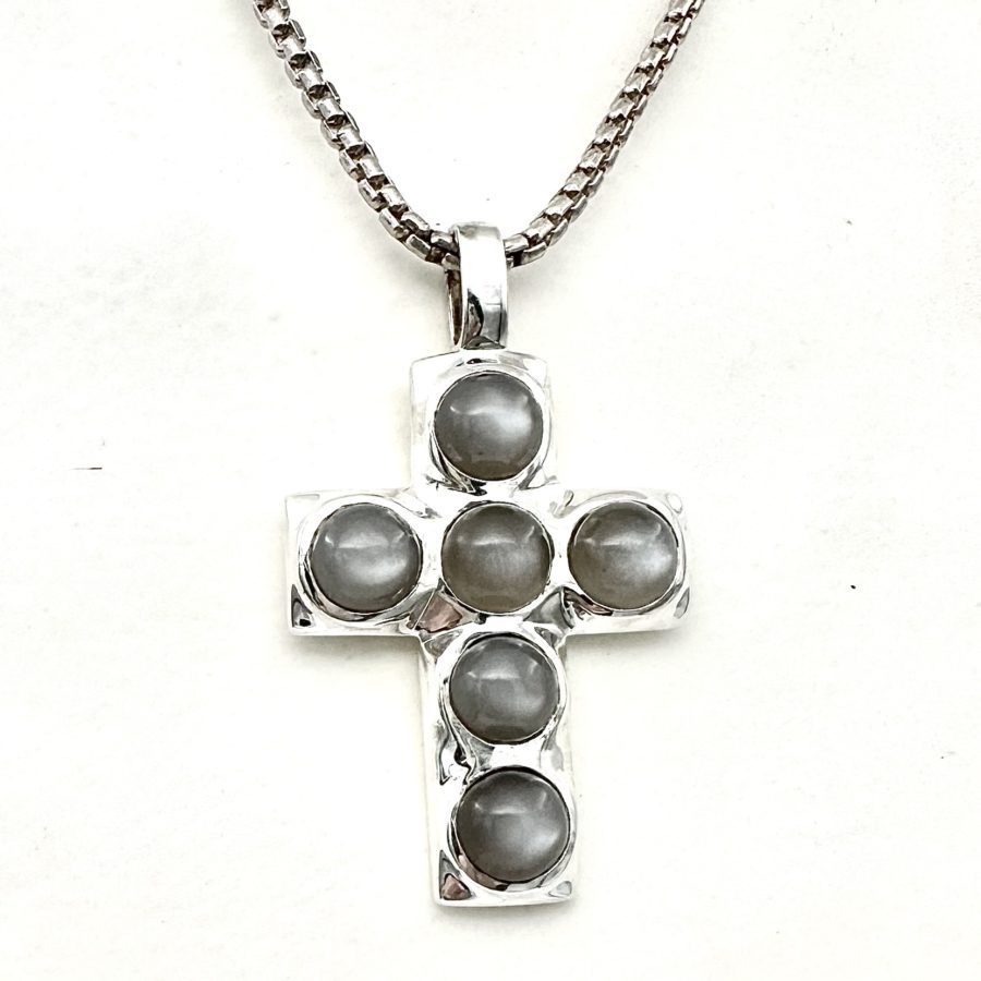 Robert Lee Morris Sterling Silver Crucifix Pendant with Smoky Moonstones