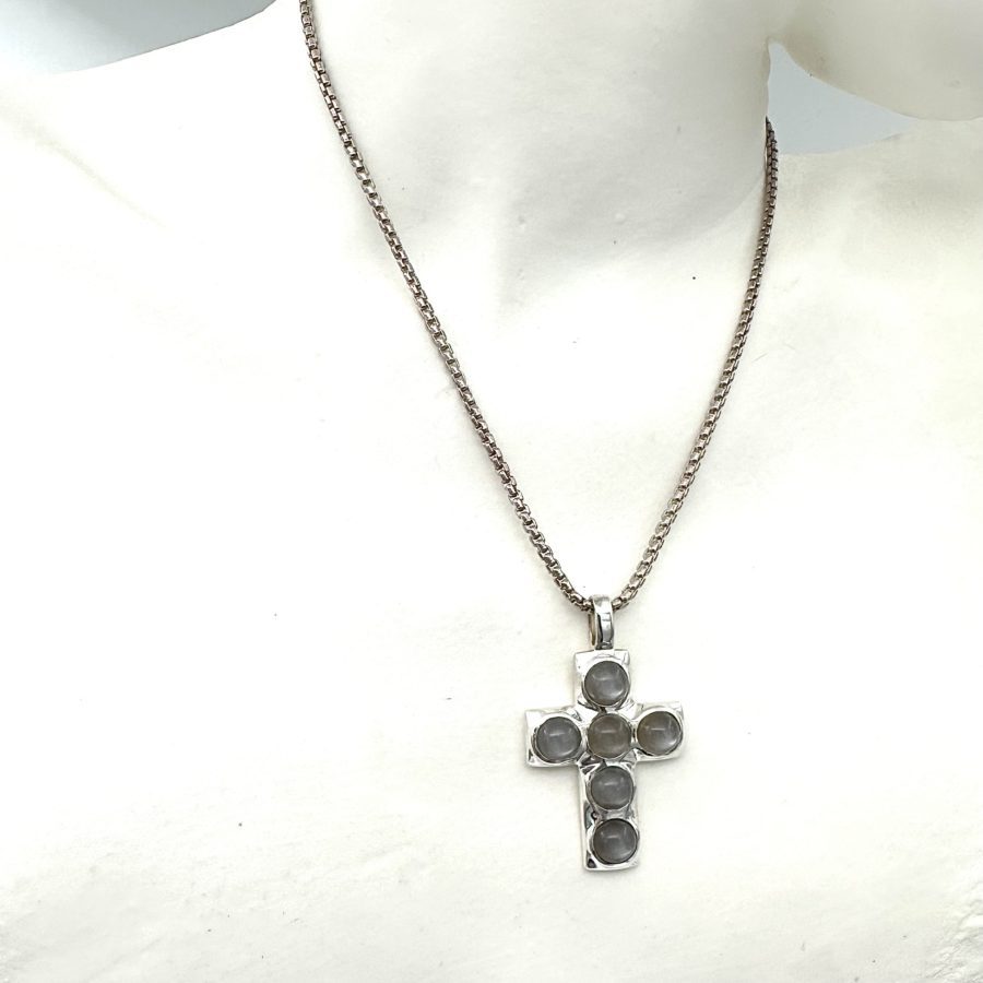 Robert Lee Morris Sterling Silver Crucifix Pendant with Smoky Moonstones - Image 4