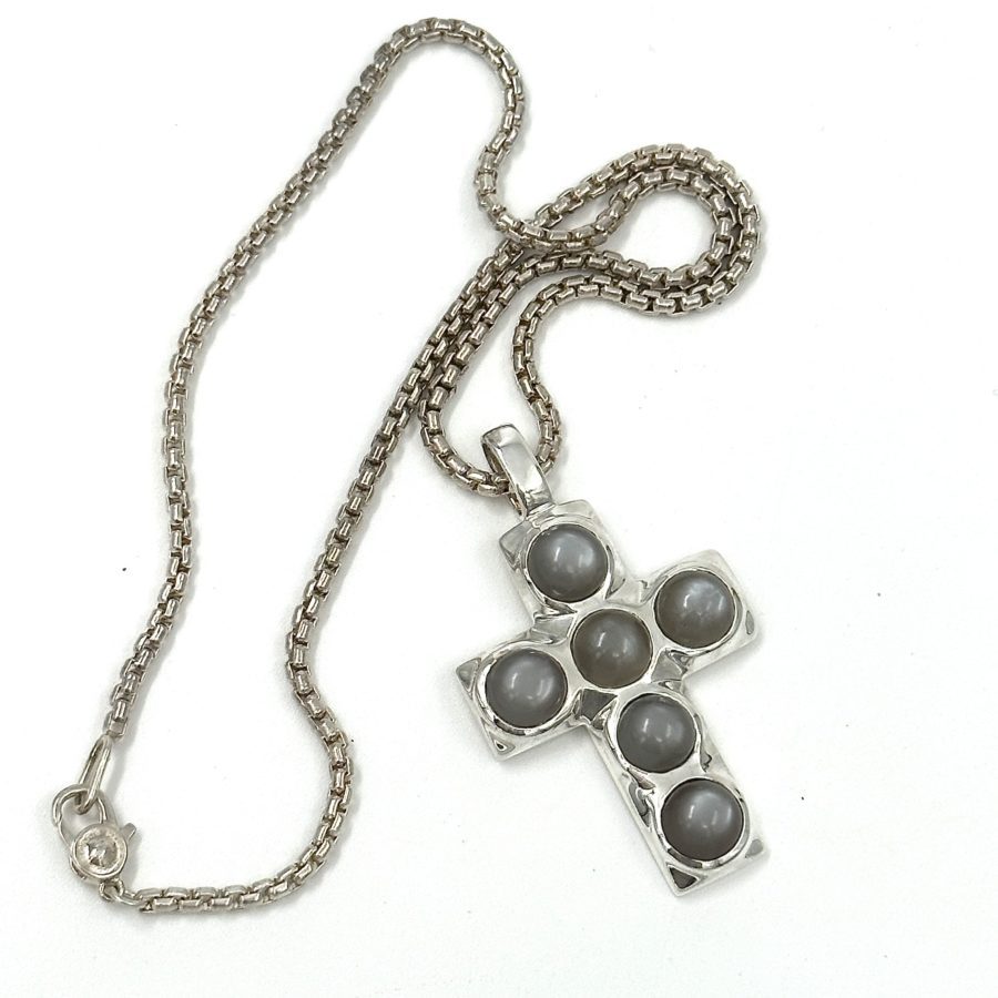 Robert Lee Morris Sterling Silver Crucifix Pendant with Smoky Moonstones - Image 2