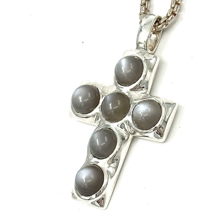 Robert Lee Morris Sterling Silver Crucifix Pendant with Smoky Moonstones - Image 3