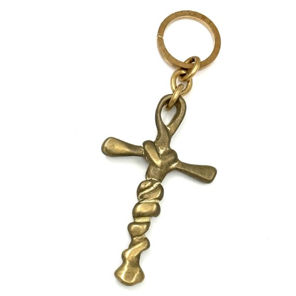 Robert Lee Morris Long Brass Twisted Cross Keyring Pendant