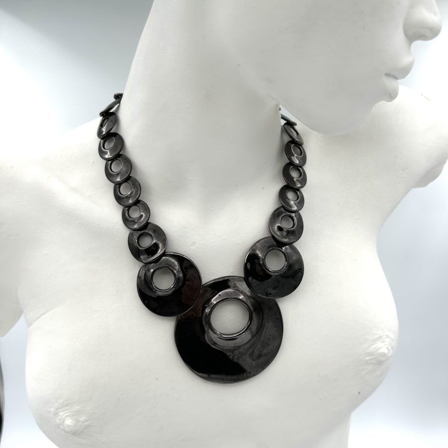 Robert Lee Morris Black Plated Brass Graduated Crater Necklace - Image 4