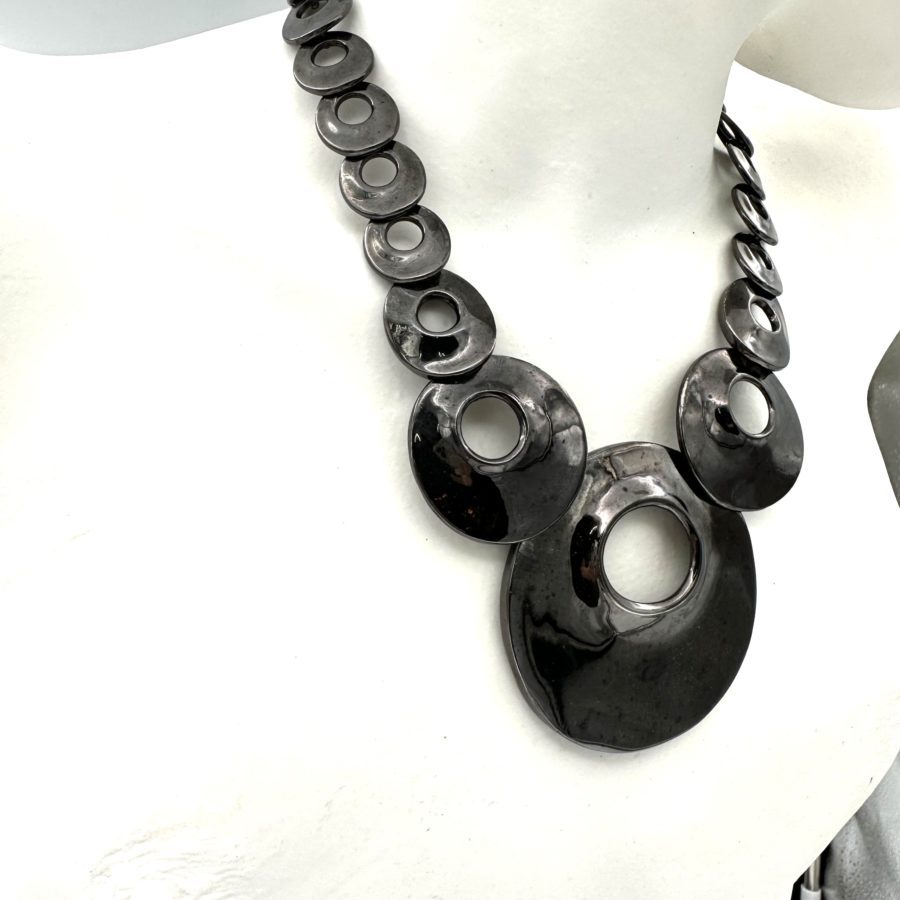 Robert Lee Morris Black Plated Brass Graduated Crater Necklace - Image 2