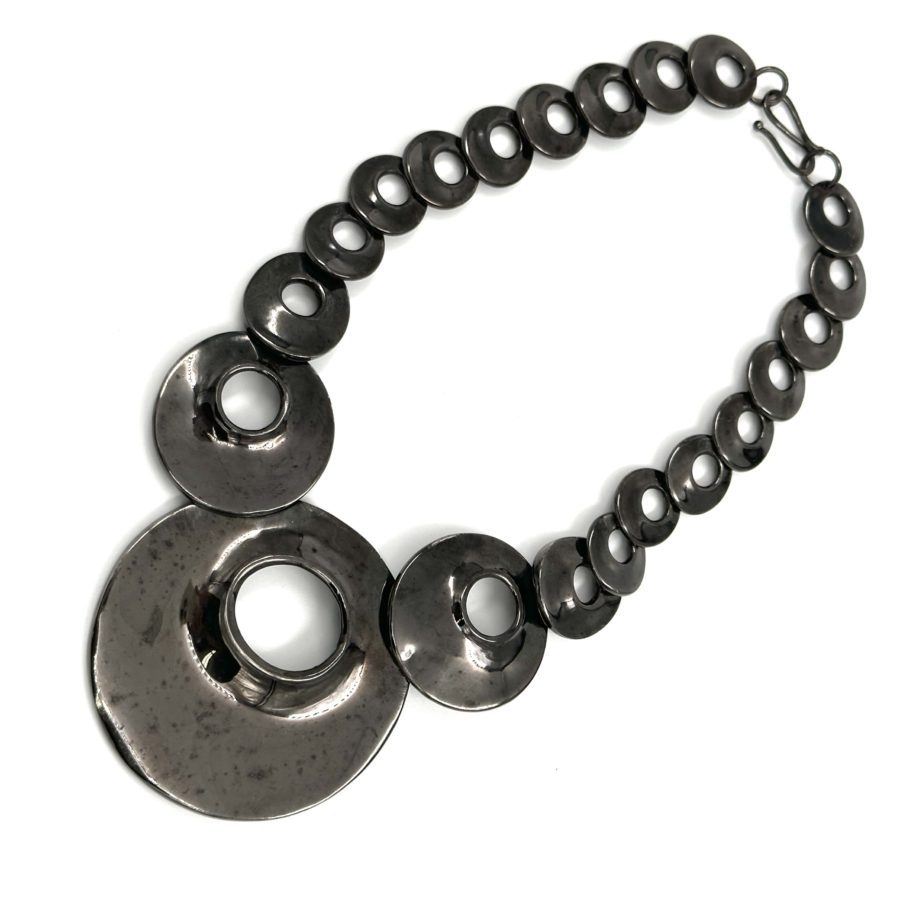Robert Lee Morris Black Plated Brass Graduated Crater Necklace