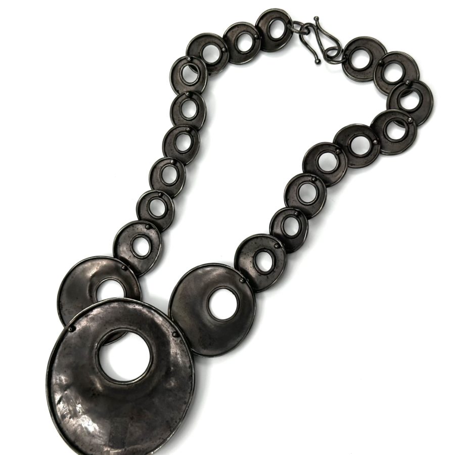 Robert Lee Morris Black Plated Brass Graduated Crater Necklace - Image 3