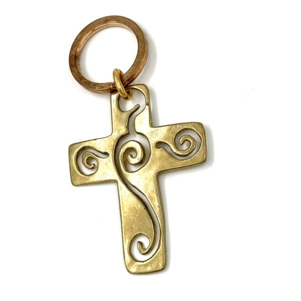 Robert Lee Morris Cutout Brass Cross Keyring