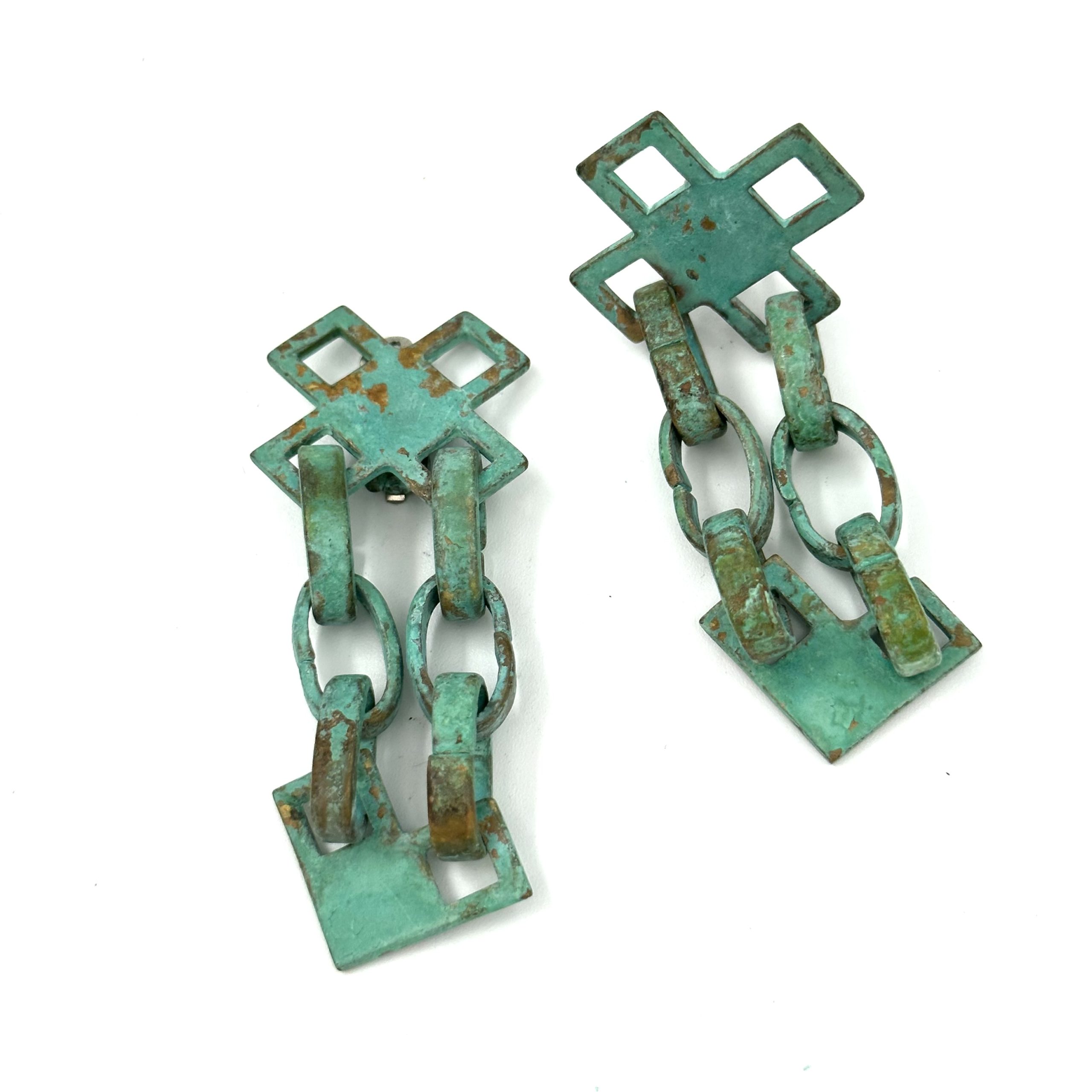 Robert Lee Morris Verdigris Pinking Shears Drop Earrings