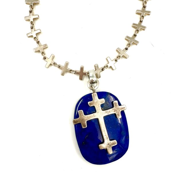 Robert Lee Morris Silver Cross Necklace w/ Lapis Pendant