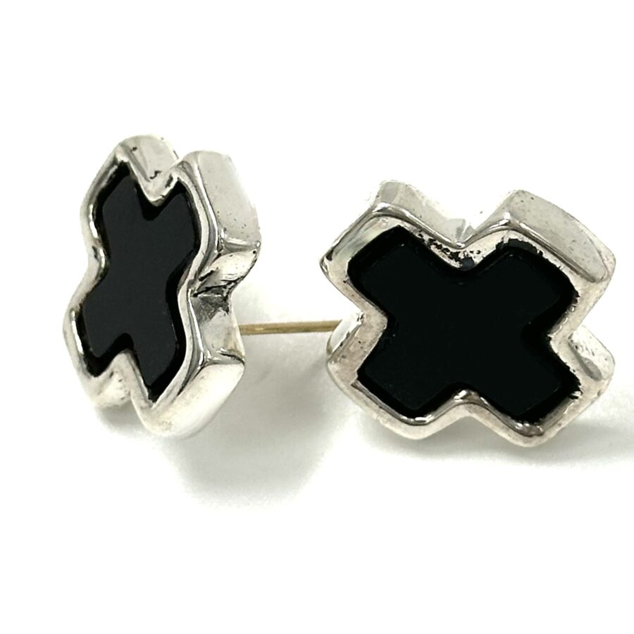 Robert Lee Morris Black Onyx Silver Cross Earrings