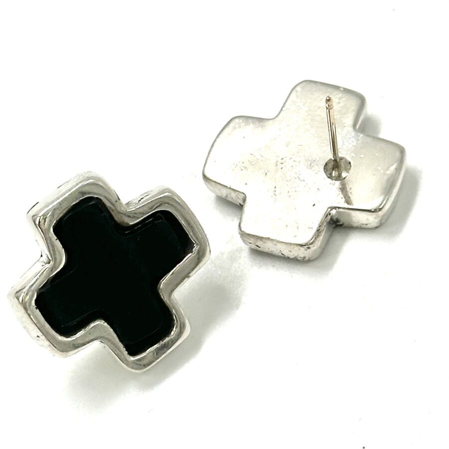 Robert Lee Morris Black Onyx Silver Cross Earrings - Image 2