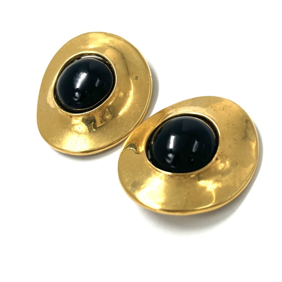 Robert Lee Morris Gold Disc Earrings With Onyx