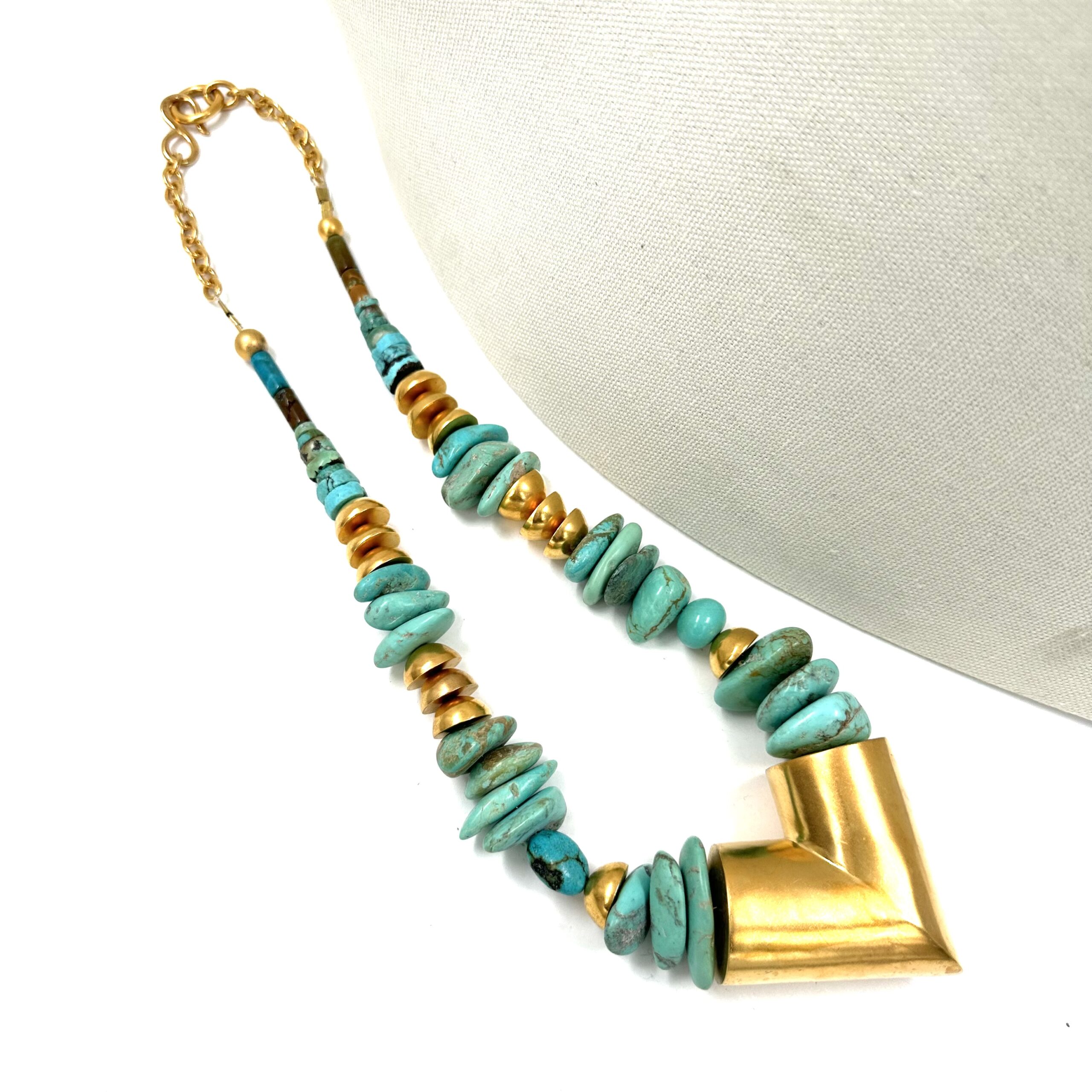 Robert Lee Morris Chunky Turquoise Gold Chevron Necklace | Robert