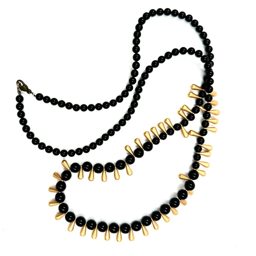 Robert Lee Morris for Donna Karan Longer Onyx and Gold Necklace