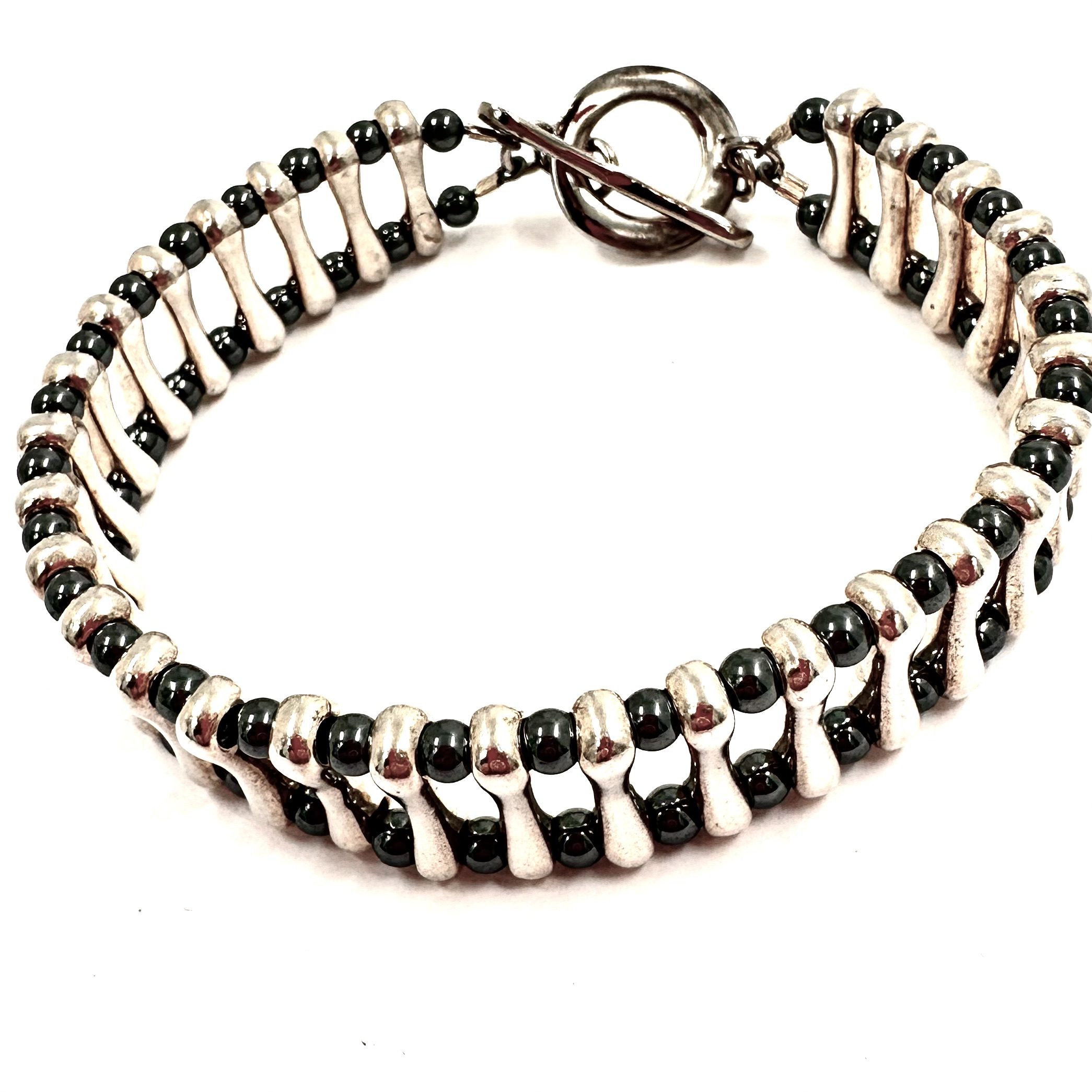 Robert Lee Morris Silver Rolling Track Bracelet with Hematite - Image 3