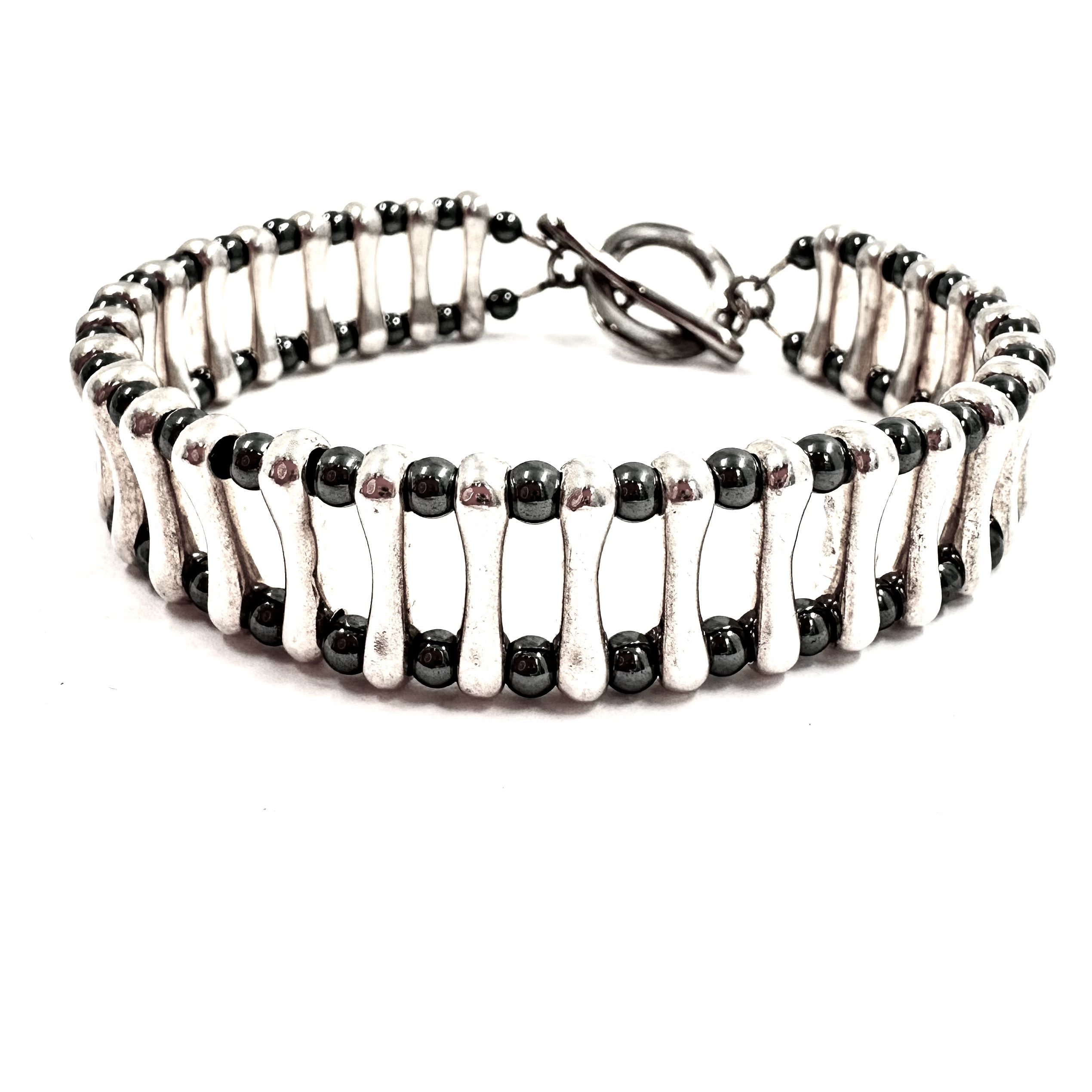Robert Lee Morris Silver Rolling Track Bracelet with Hematite